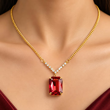 PRAO Necklace Anti-Tarnish V-Shape Crystal Pendant