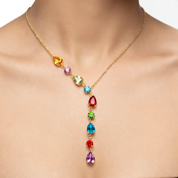 PRAO Necklace Anti-Tarnish Multi-Colored Crystal