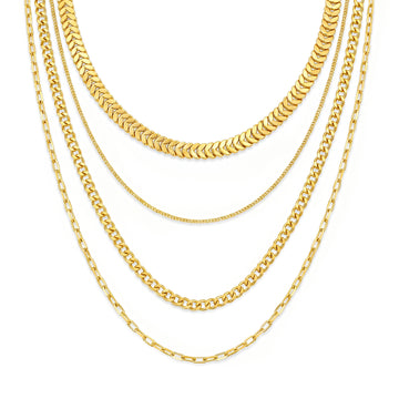 PRAO Necklace Anti-Tarnish Multilayered Golden Set