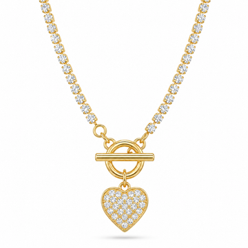 PRAO Necklace Anti-Tarnish Gold Plated Heart Charm with T-Lock