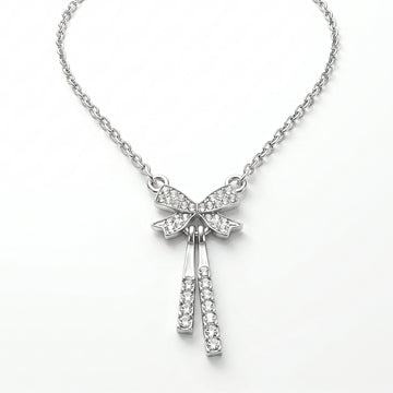 PRAO Necklace Anti-Tarnish Silver Bow Crystal