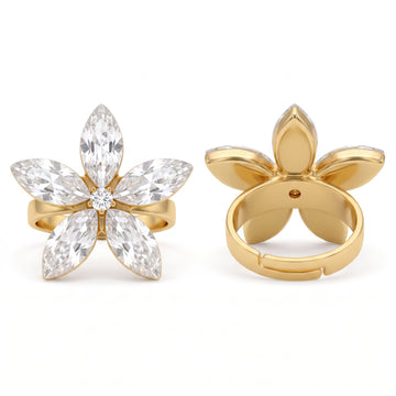 PRAO Ring Anti-Tarnish Crystal Flower (Adjustable Size)