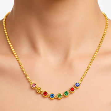 PRAO Necklace Anti-Tarnish Multi-Crystals & Ball Chain Single-Line