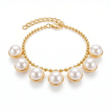 PRAO Bracelet Anti-Tarnish Studded Pearl Golden Chain (Adjustable Size)