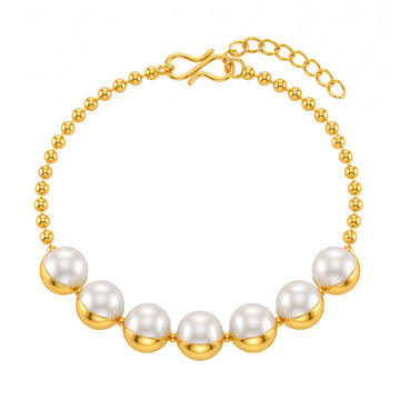 PRAO Bracelet Anti-Tarnish Studded Pearl Golden Chain (Adjustable Size)