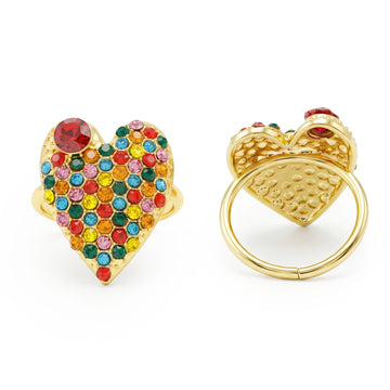 PRAO Ring Anti-Tarnish Multi-Color Crystal Studded Heart-Shaped (Adjustable Size)