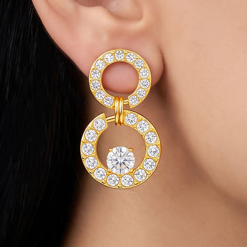PRAO Earrings Anti-Tarnish Studded Circle Danglers