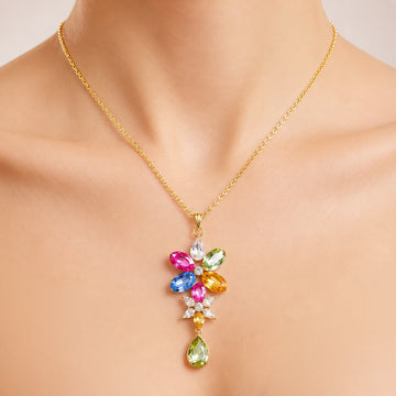 PRAO Necklace Anti-Tarnish Multicolor Flower Pendant