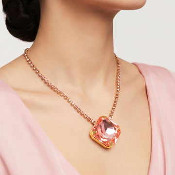 PRAO Necklace Anti-Tarnish Oversized Cushion-Shaped Rhinestone Chain Pendant