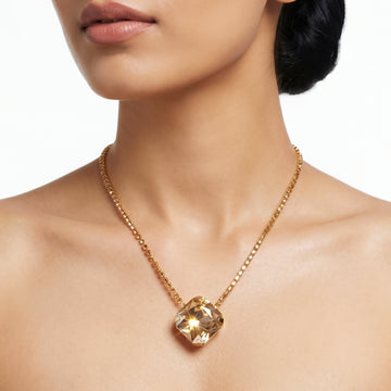 PRAO Necklace Anti-Tarnish Oversized Cushion Rhinestone Topaz Pendant