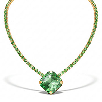 PRAO Necklace Anti-Tarnish Oversized Cushion Rhinestone Peridot Pendant