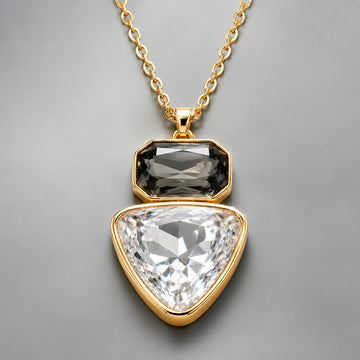 PRAO Necklace Anti-Tarnish Gold Plated Black & White Crystals
