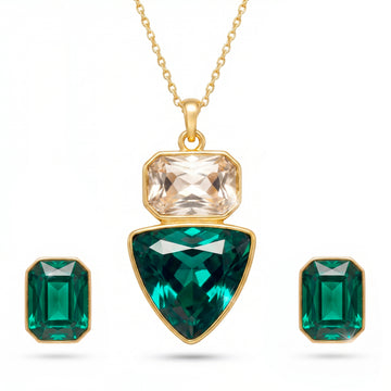PRAO Necklace Anti-Tarnish Rectangle & Triangle Pendant with Earrings