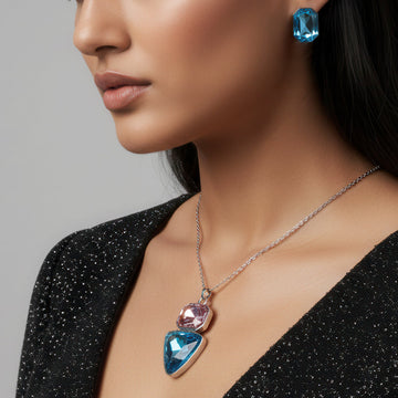 PRAO Necklace Anti-Tarnish Rectangle & Triangle Pendant Set with Earrings