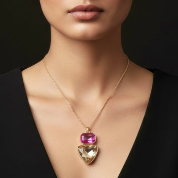 PRAO Necklace Anti-Tarnish Fuchsia Smokey Crystal Pendant