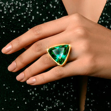 PRAO Ring Anti-Tarnish Trillion Crystal Cocktail Ring (Adjustable Size)