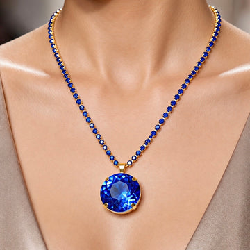 PRAO Necklace Anti-Tarnish Oversized Deep Blue Crystal Set