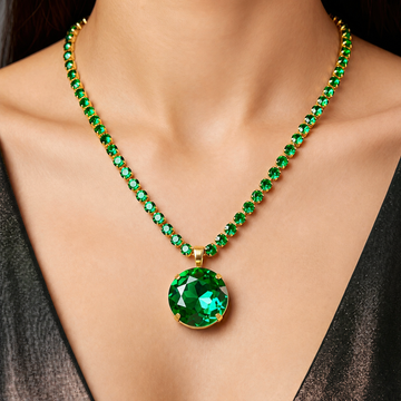 PRAO Necklace Anti-Tarnish Emerald Green Crystal Set