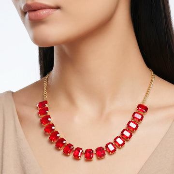 PRAO Necklace Anti-Tarnish Ruby Red Crystals