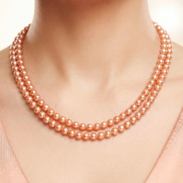 PRAO Necklace Anti-Tarnish Double-Line Brown Pearl