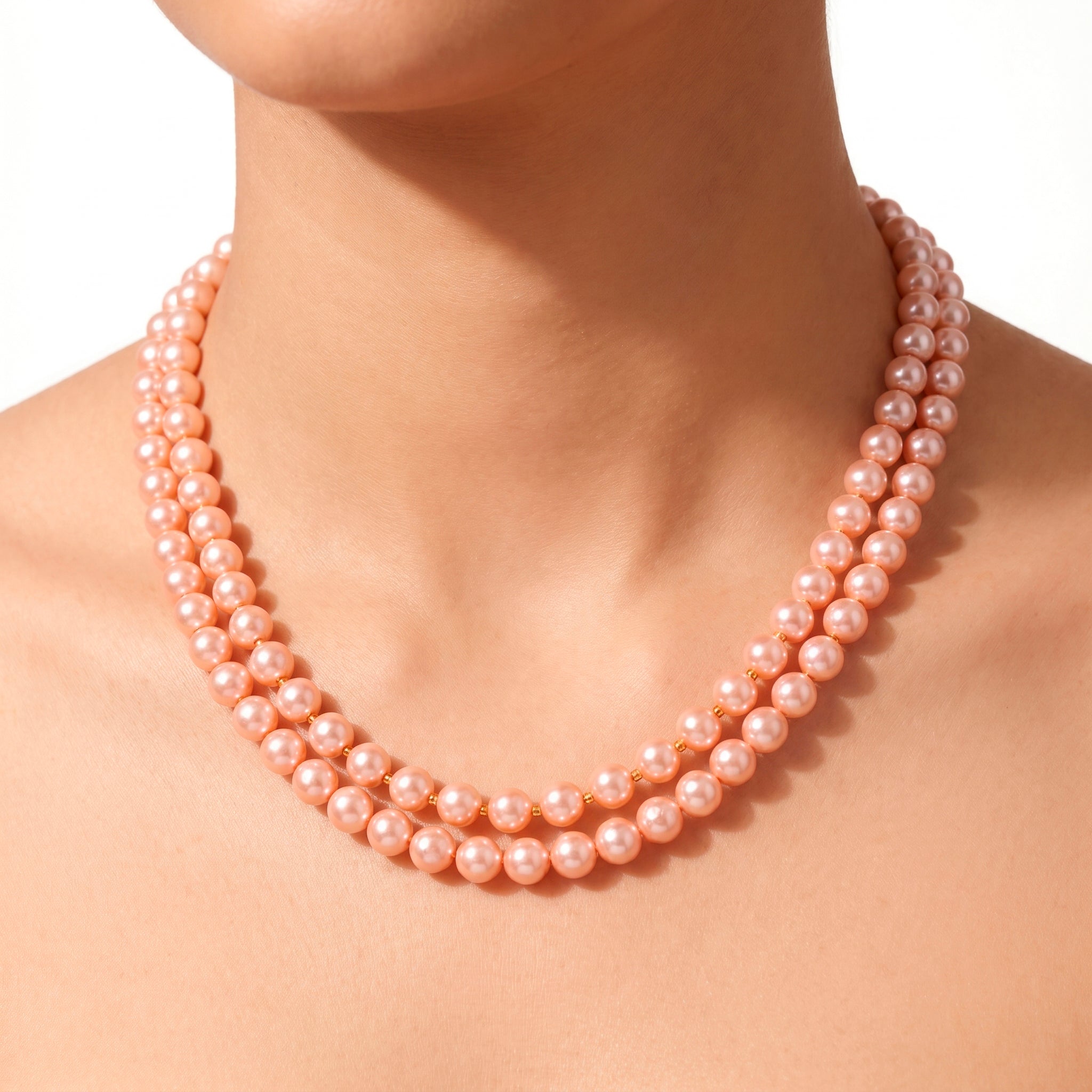 PRAO Necklace Anti-Tarnish Double-Line Brown Pearl