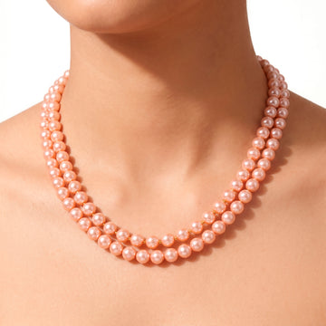PRAO Necklace Anti-Tarnish Double Line Rose Pink Pearl