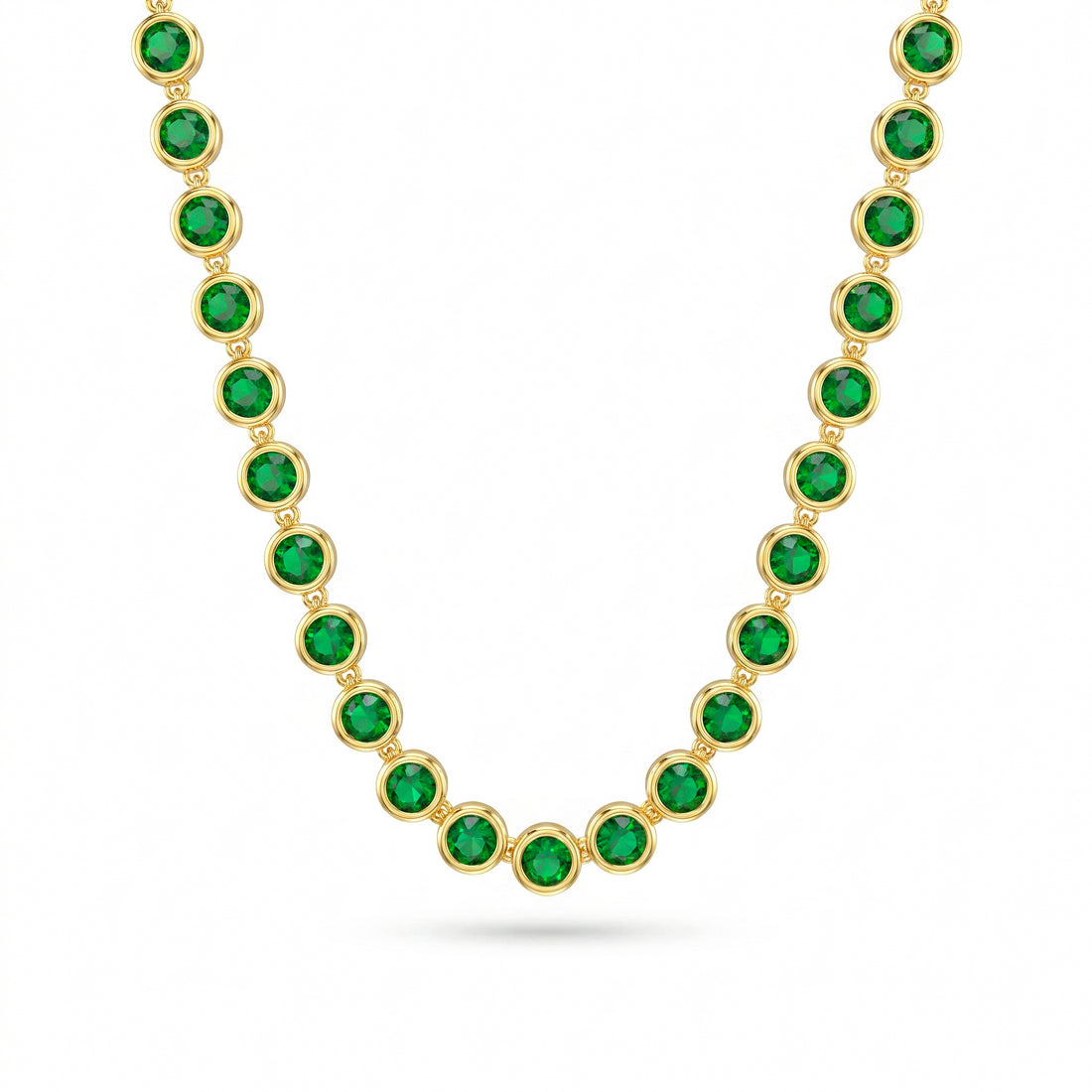 PRAO Necklace Anti-Tarnish Studded Single-Line With Emerald Crystals