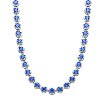 PRAO Necklace Anti-Tarnish Studded Single-Line With Blue Sapphire Crystals