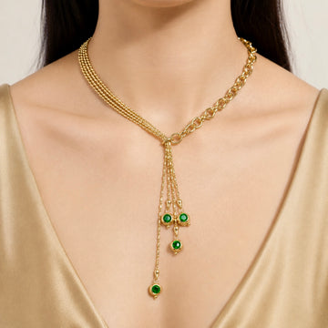 PRAO Necklace Anti-Tarnish Gold Plated Emerald Green Crystals