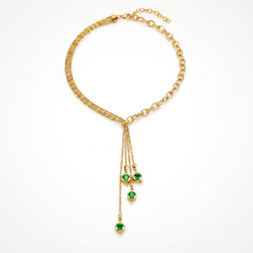PRAO Necklace Anti-Tarnish Capsule Chain Y-Shape With Emerald Crystal Accents