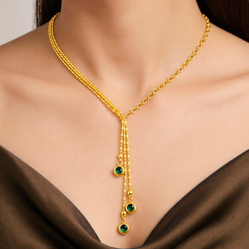 PRAO Necklace Anti-Tarnish Gold Plated Emerald Green Crystals