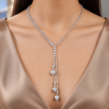 PRAO Necklace Anti-Tarnish Silver Capsule Chain Y-Shape With Crystal Highlights