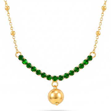 PRAO Necklace Anti-Tarnish Emerald Ball Pendant
