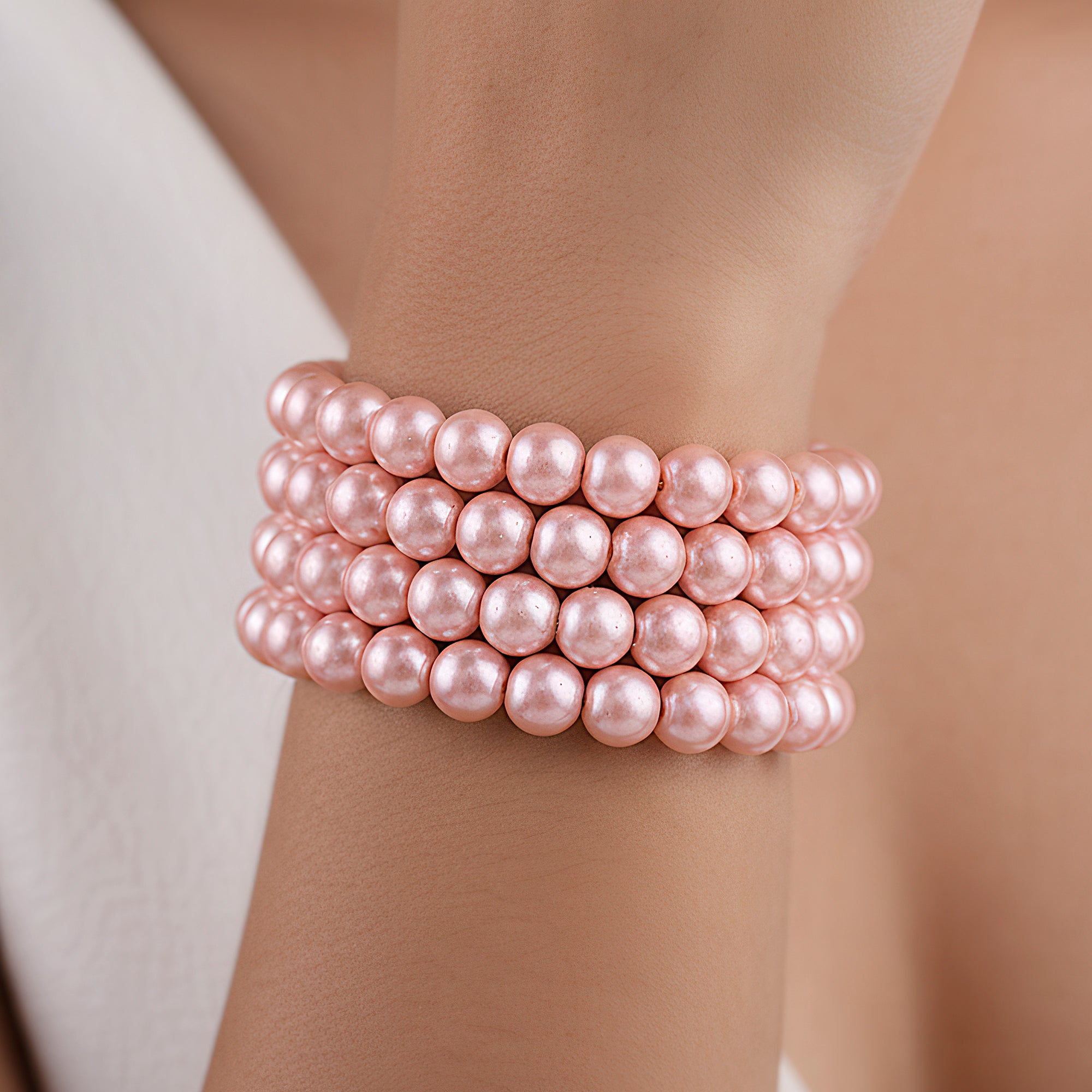 PRAO Multilayered Rose Pink Spiral Pearl Bracelet