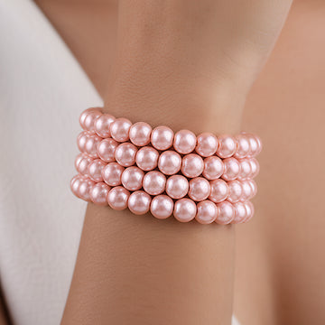 PRAO Multilayered Rose Pink Spiral Pearl Bracelet