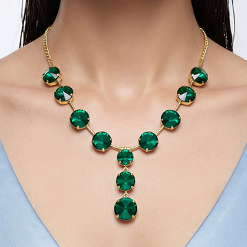 PRAO Necklace Anti-Tarnish Spacer Round Emerald Green Crystals Set