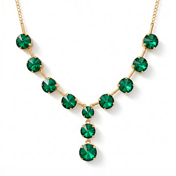 PRAO Necklace Anti-Tarnish Spacer Round Emerald Crystal