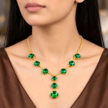 PRAO Necklace Anti-Tarnish Spacer Round Emerald Green Crystals Set