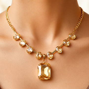 PRAO Necklace Anti-Tarnish Champagne Crystals Set