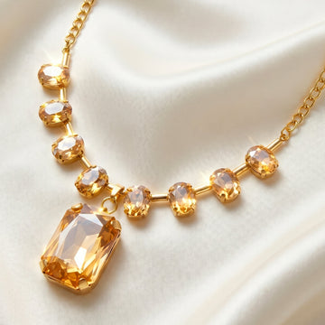 PRAO Necklace Anti-Tarnish Gold Plated Champagne Crystals