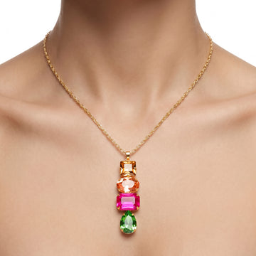 PRAO Necklace Anti-Tarnish Long Multicolor Pendant Necklace With Mixed Shapes