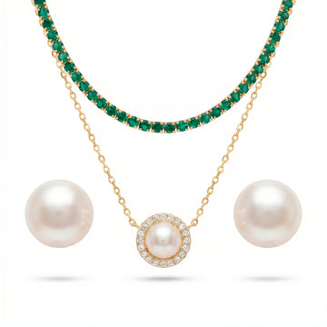 PRAO Necklace Anti-Tarnish Double Layer Set With Earrings