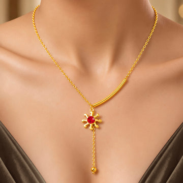 PRAO Necklace Anti-Tarnish Miniature Crystal Studded Sun Pendant