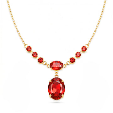 PRAO Necklace Anti-Tarnish Ruby Red Oval Crystal Pendant