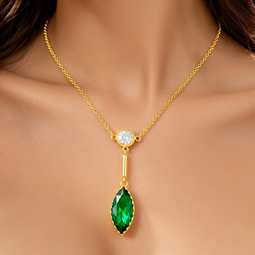 PRAO Necklace Anti-Tarnish Marquise Crystal Y Necklace