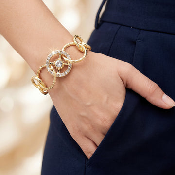 PRAO Bracelet Anti-Tarnish Gold Plated AD with Links Chain (Adjustable Size)