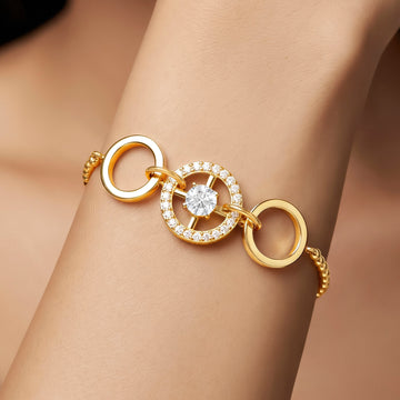 PRAO Bracelet Anti-Tarnish Gold Plated Crystal Rings Set (Adjustable Size)