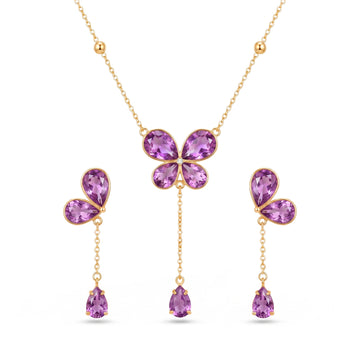PRAO Necklace Anti-Tarnish Purple Crystal Butterfly Set  With Earrings