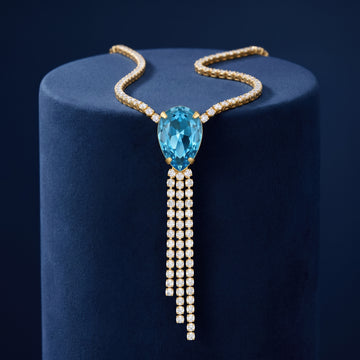 PRAO Necklace Anti-Tarnish Drop Crystal Rhinestone Tassel Chain