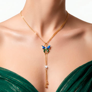 PRAO Necklace Anti-Tarnish Enamel Butterfly Lariat